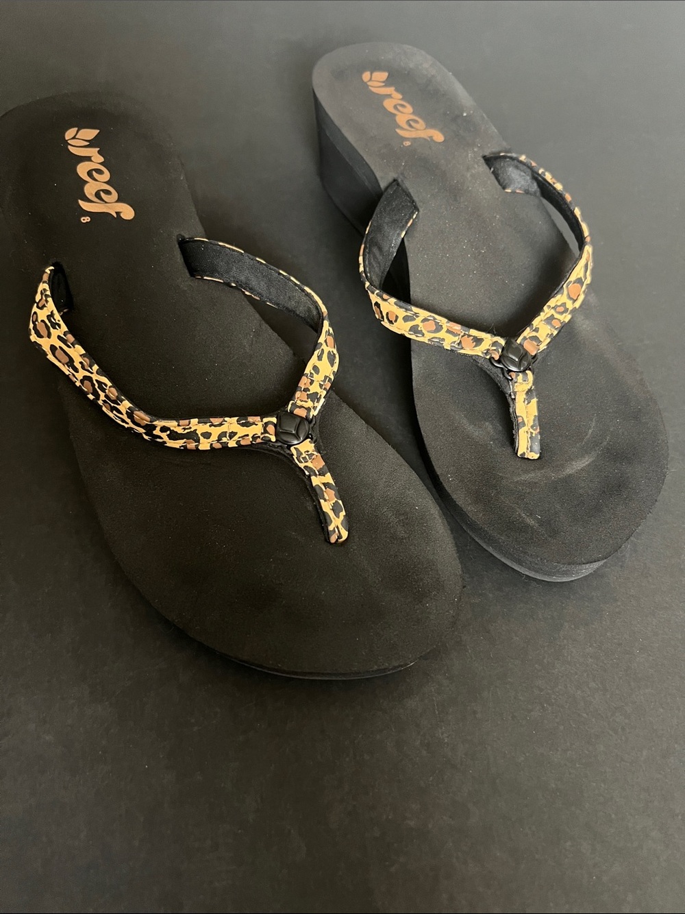 Reef Women's Black Sandals with Leopard-Print Straps